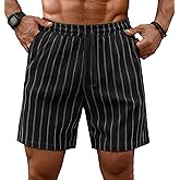 Sailwind Mens Striped Casual 7" Shorts Summer Beach Elastic Waist Drawstring Shorts with Pockets