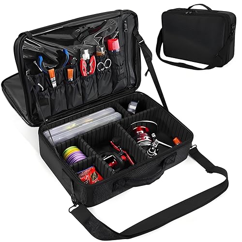 MZTXY Fishing Reel Case - Water-Resistant Backpack with Shockproof Dividers & Multiple Pockets for Ice Fishing Gear Storage & Trip/Daily Storage