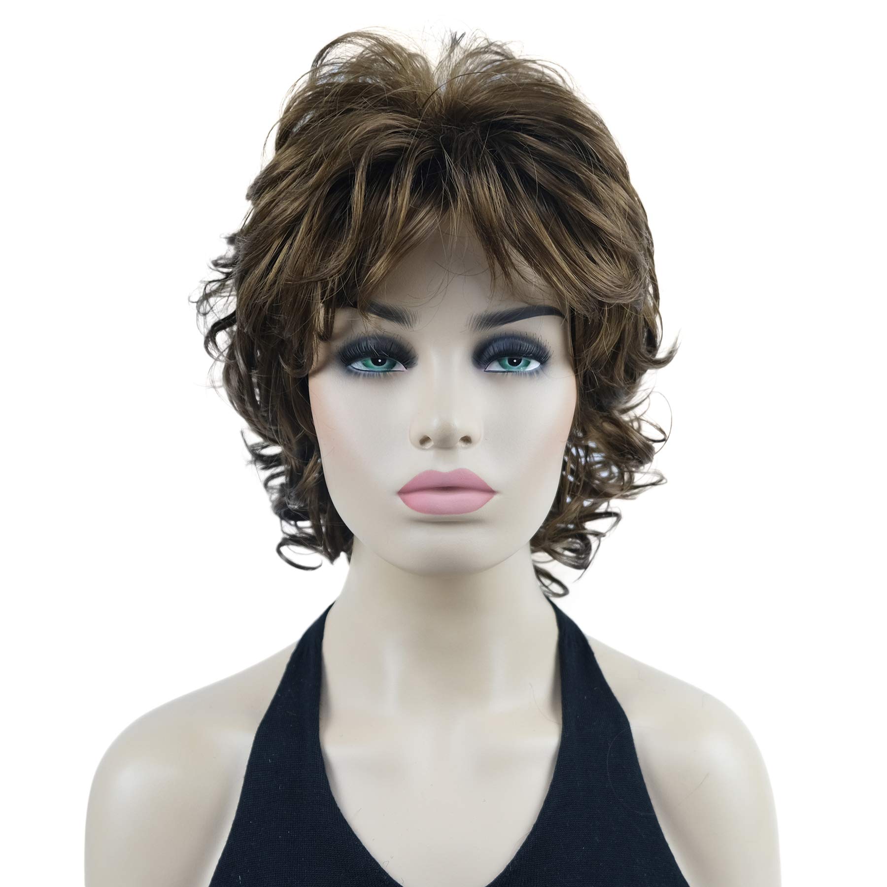 Lydell 10" Women's Short Soft Super Curly Wig Layered Natural Movement Synthetic Wigs (10 Medium Golden Brown)