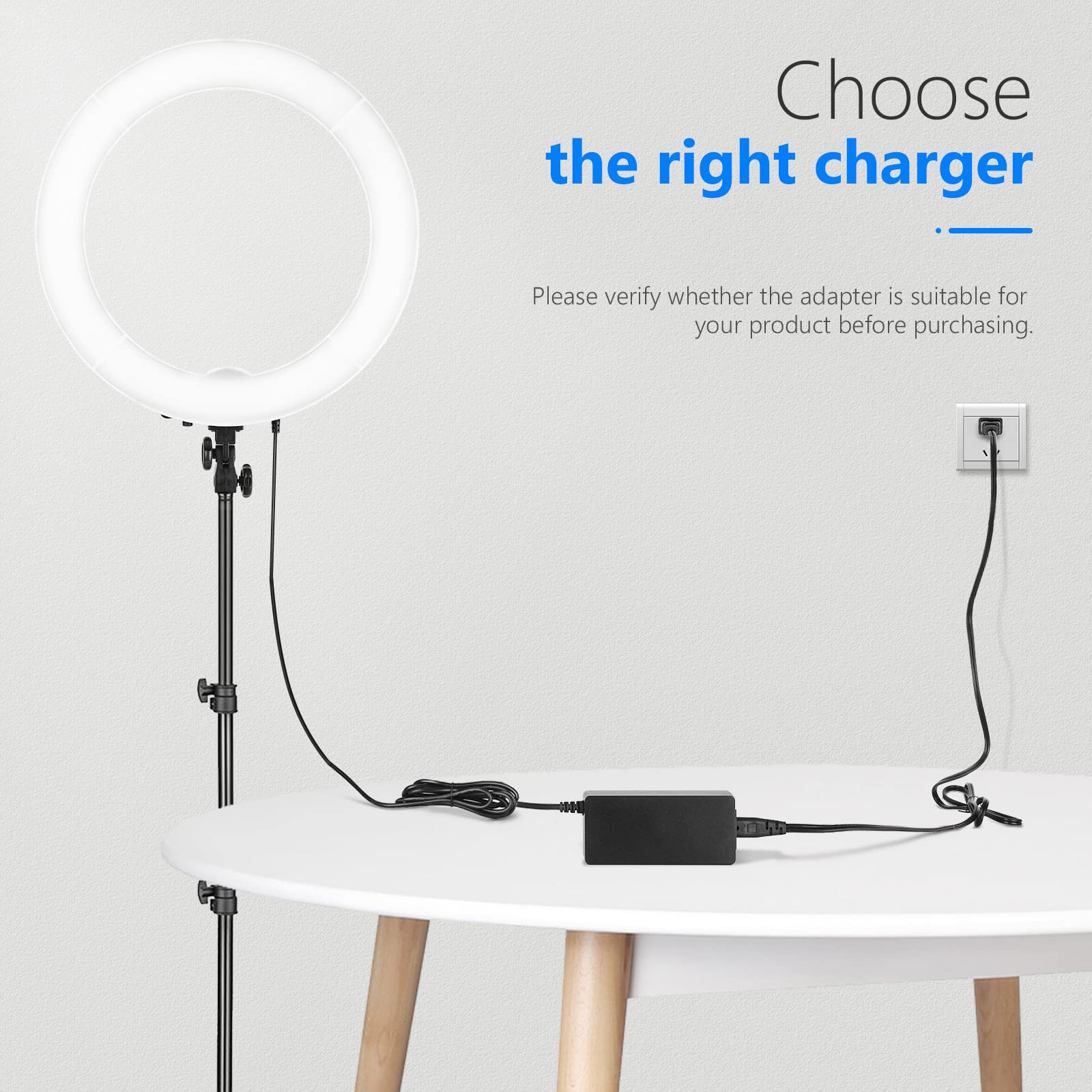 Neewer AC 100-240V to DC 12V 5A 60W Power Supply Adapter with 6.5 feet/2 Meters Power Cable Compatible with 660 960 LED Video Light and Max. 12V 5A 60W Ring Light, UL Listed (US Plug)