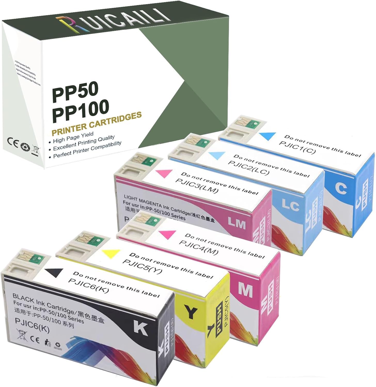 Photo 1 of RUICAILI Compatible PP-50 PP-100 PP50 PP100 Ink Cartridge PJIC1 PJIC2 PJIC3 PJIC4 PJIC5 PJIC6 use with Discproducer PP-50 PP-50BD PP-100N PP-100IIBD PP-100II PP-100AP Printer, 6 Pack