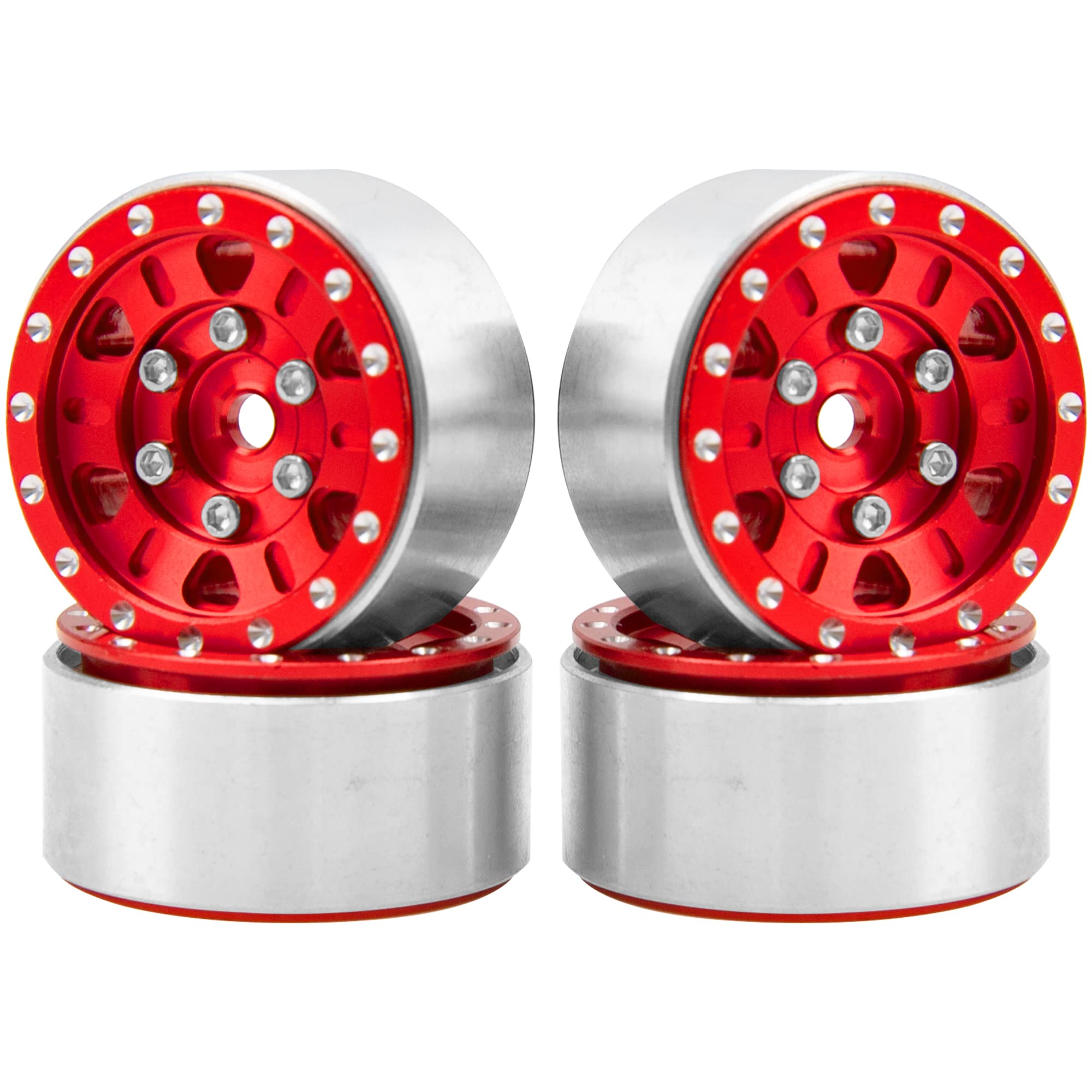 Photo 1 of 4Pack HIRCQOO 1.0" SCX24 Beadlock Wheels Rim 7mm Hex Wheel Rims Compatible with Axial 1/24 AXI90081 AXI00002V2 C10 Gladiator RC Micro Beadlock Wheels Crawler Car (Red)