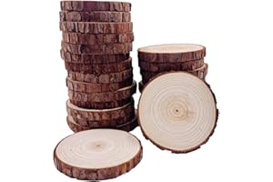 William Craft Unfinished Natural Wood Slices with Bark 25 Pcs 3.1-3.5 Inches Unfinished Wood Craft Kit Undrilled Wooden Circles Without Hole Tree Slice for Arts Painting Christmas Ornaments DIY Crafts