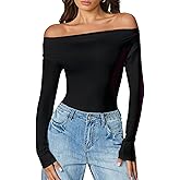 Avidlove Women's Black Long Sleeve Bodysuit Off the Shoulder Body Suits Tops Fall Going Out Sexy Soft