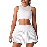 OMEWEE Two Piece Tennis Skirt Sets Outfits Single Shoulder Strap Tulle mesh top with High Waisted Pleated Skirt Sets