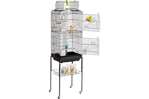 VEVOR 64-inch Open Top Large Parrot Bird Cage with Detachable Rolling Stand for Parakeets Finches Canaries Lovebirds Cockatiels Budgies Small Quaker Conures Flight Birdcage with Swing and Perch