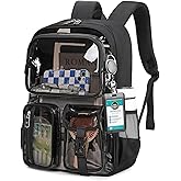 MUSEVOS Clear Backpack for School, Heavy Duty Clear Bookbag for Girls Boys Transparent Backpack with Badge Holder, Semi-Black