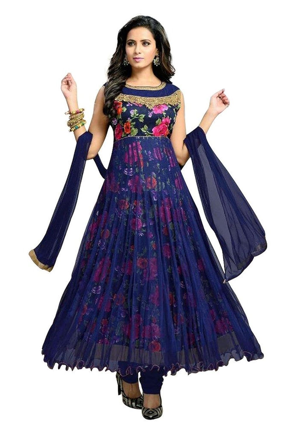 kesari king women's net dress material (bluerose_gold_free size)