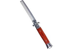 Switchblade Comb Pocket Knife Hair Brush Automatic Push Button Folding Barber (Wood Grain)