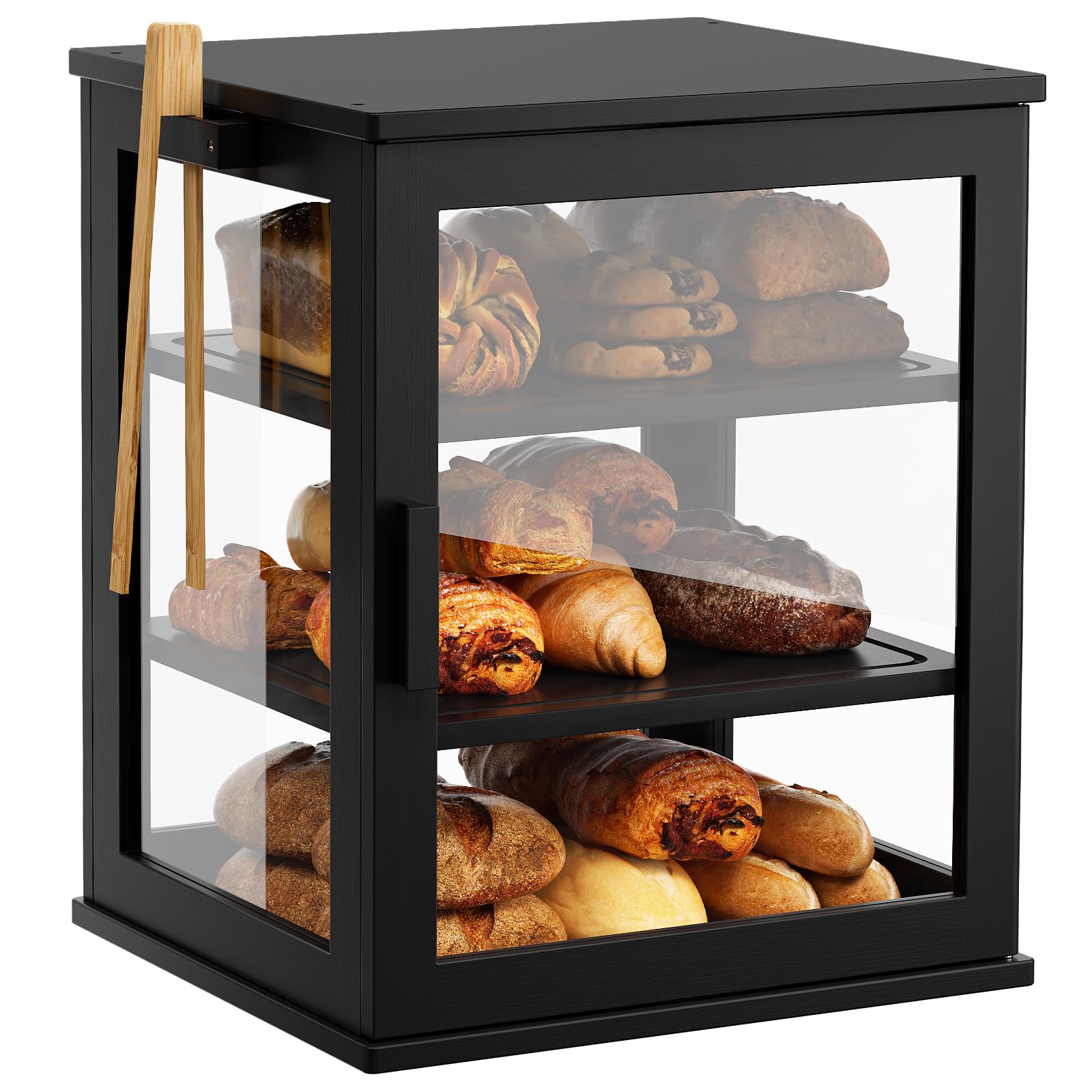 Photo 1 of **MISSING ASSEMBLY PIECES** WOWLIVE Black Bread Box for Kitchen Countertop, Large 3 Layers Bread Storage Container for Homemade Bread with Window, Farmhouse Breadbox Organizer for Kitchen, Cabinet, Pantry (Black, Extra Large)