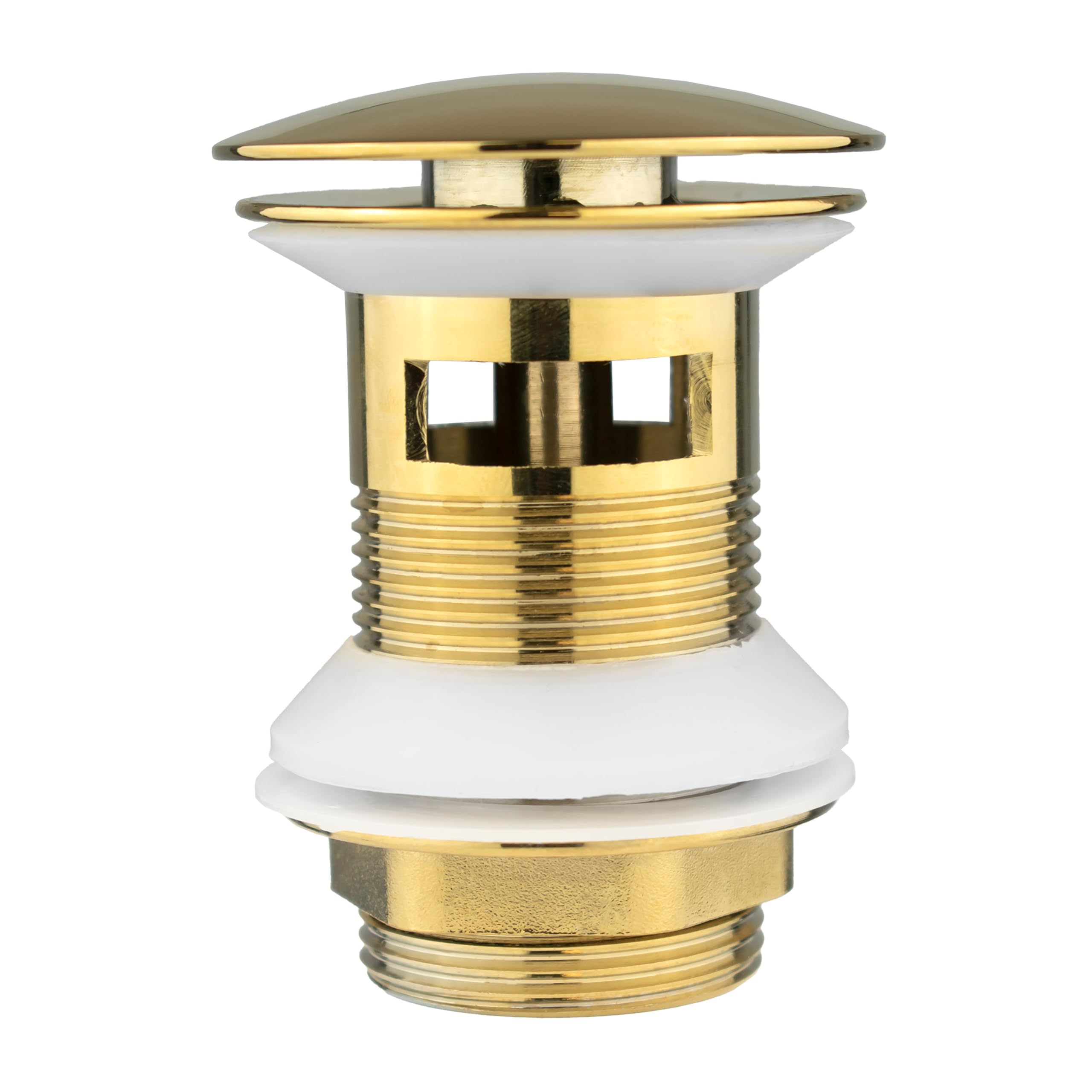 Xcel Home Gold Slotted Click Clack Basin Waste | Round Dome Shaped Brass Bathroom Pop Up Sink Plug Replacement | British Standard G 1 1/4" BSP Connection Sink Drain| (Dome | Gold) 1 Pc