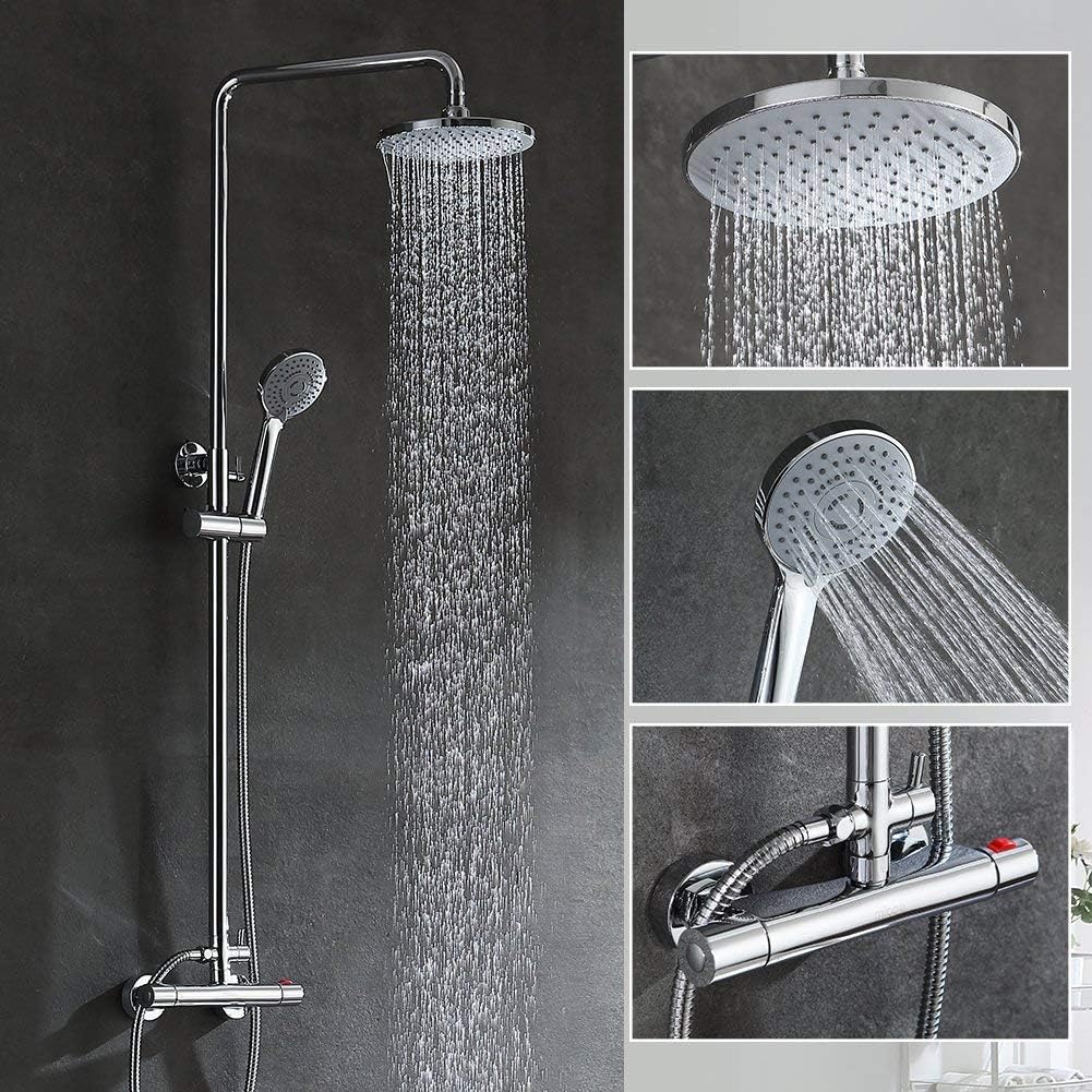 Micoe Bathroom Thermostatic Mixer Shower Valve with 8 Inch Double Shower Shower Head and Hand