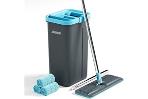 JOYMOOP Mop and Bucket Set with Wringer, with 3 Reusable Microfiber Mop Pads, Mops for Floor Cleaning and Wall Cleaning, Hand