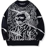 LILILEIDY Mens Crewneck Sweaters Graphic Comfortable Casual Knit Fall Winter Sweater Oversized Pullovers