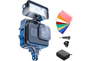 REYGEAK Waterproof Dive Light for GoPro,Underwater High Power Dimmable Light, IPX8 with 8 Color Filters, Aluminum Alloy Vertical Bracket for GoPro Hero13/12/11/10/9 and Other Action Camera