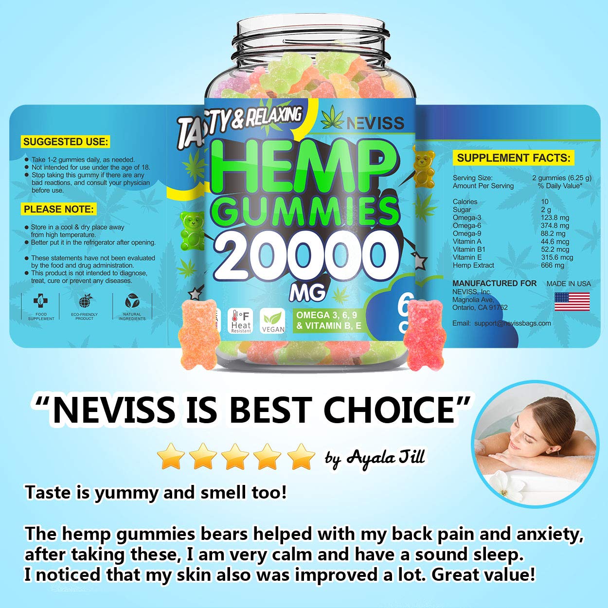Premium Hémp Gummies 20000 MG - Hémp Gummy Bears Made in USA - Natural Organic Pure Hémp Extract Gummies for Pain, Anxiety & Stress Relief, Sleep, Calm & Immune Support - Rich Vitamins & Omega 3, 6, 9