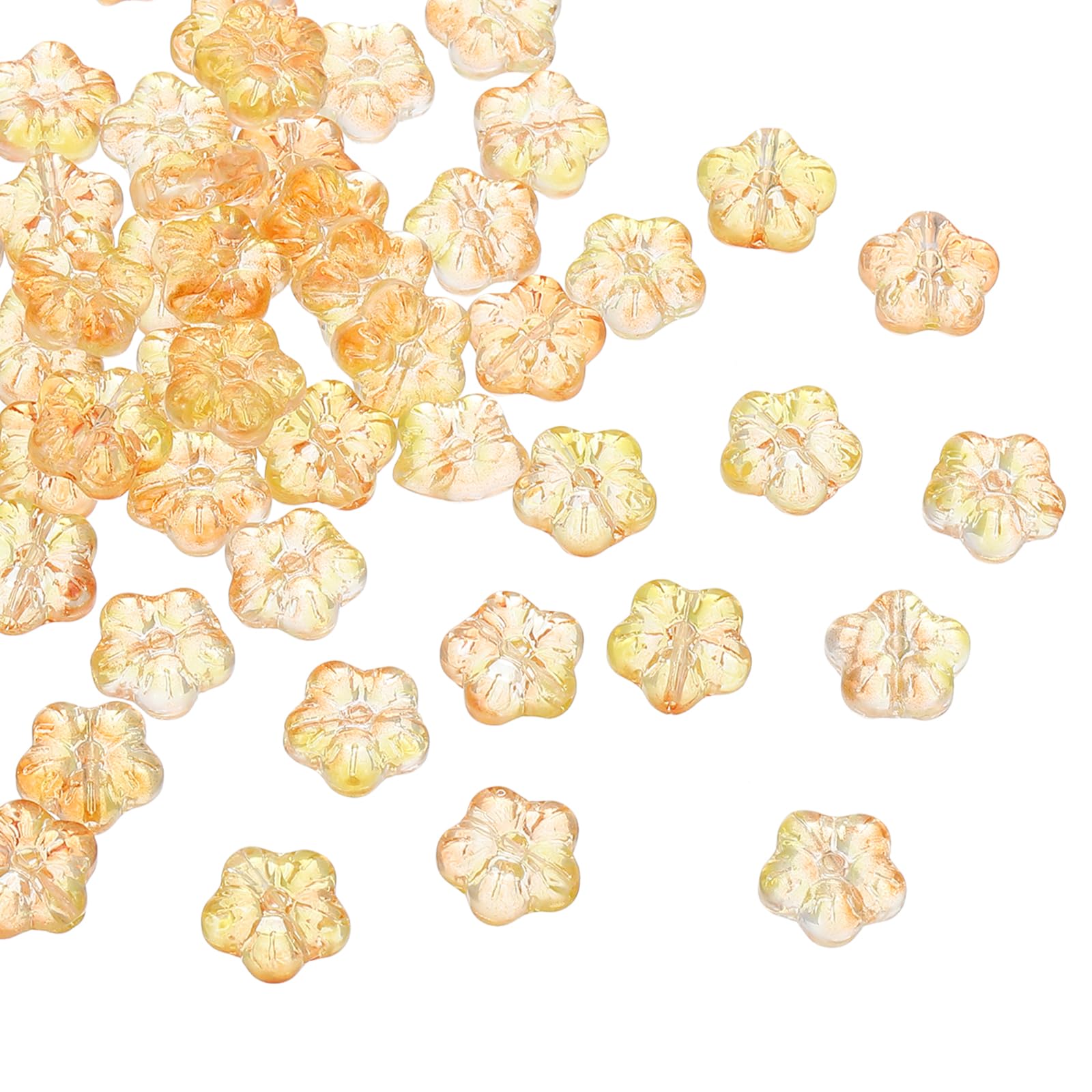 PATIKIL Random Glass Flower Beads, 50Pack Transparent Floral Beads Hibiscus Beads for DIY Jewelry Making Bracelets Bulk, Yellow — image 1