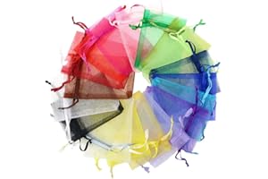 100pcs Mixed Color Wedding Favor Bags 2.7x3.5 inches Organza Bag with Drawstring, Mesh Jewlery Candy Gift Bag Pouch for Party