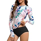 Women's Long Sleeve Rash Guard Zip Up Swim Shirt UPF 50+ Sun Protection Thumb Holes Quick Dry Bathing Suit
