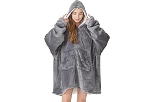 Topcee Oversized Blanket Hoodie Sweatshirt with Zip - Cozy Warm Hooded Sherpa Fleece Wearable Blanket - Louging Blanket with Giant Pocket - Gifts for Adults Girlfriend Wife Mom (Light Grey)