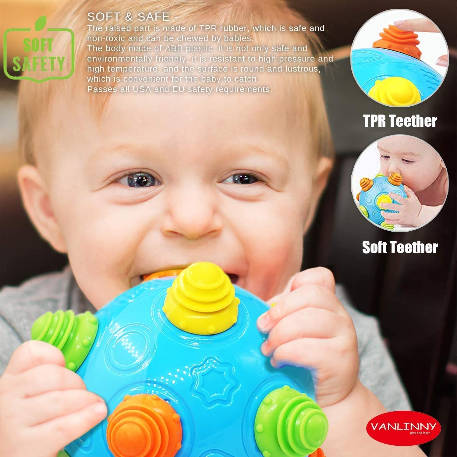 VANLINNY Toddlers Baby Music Shake Ball Toy Bumble Ball for Babies,Dancing Bumpy & Interactive Sounds Crawl Toy, Best Bouncing Sensory Learning Gift for 3+ Year Old Boys&Girls.