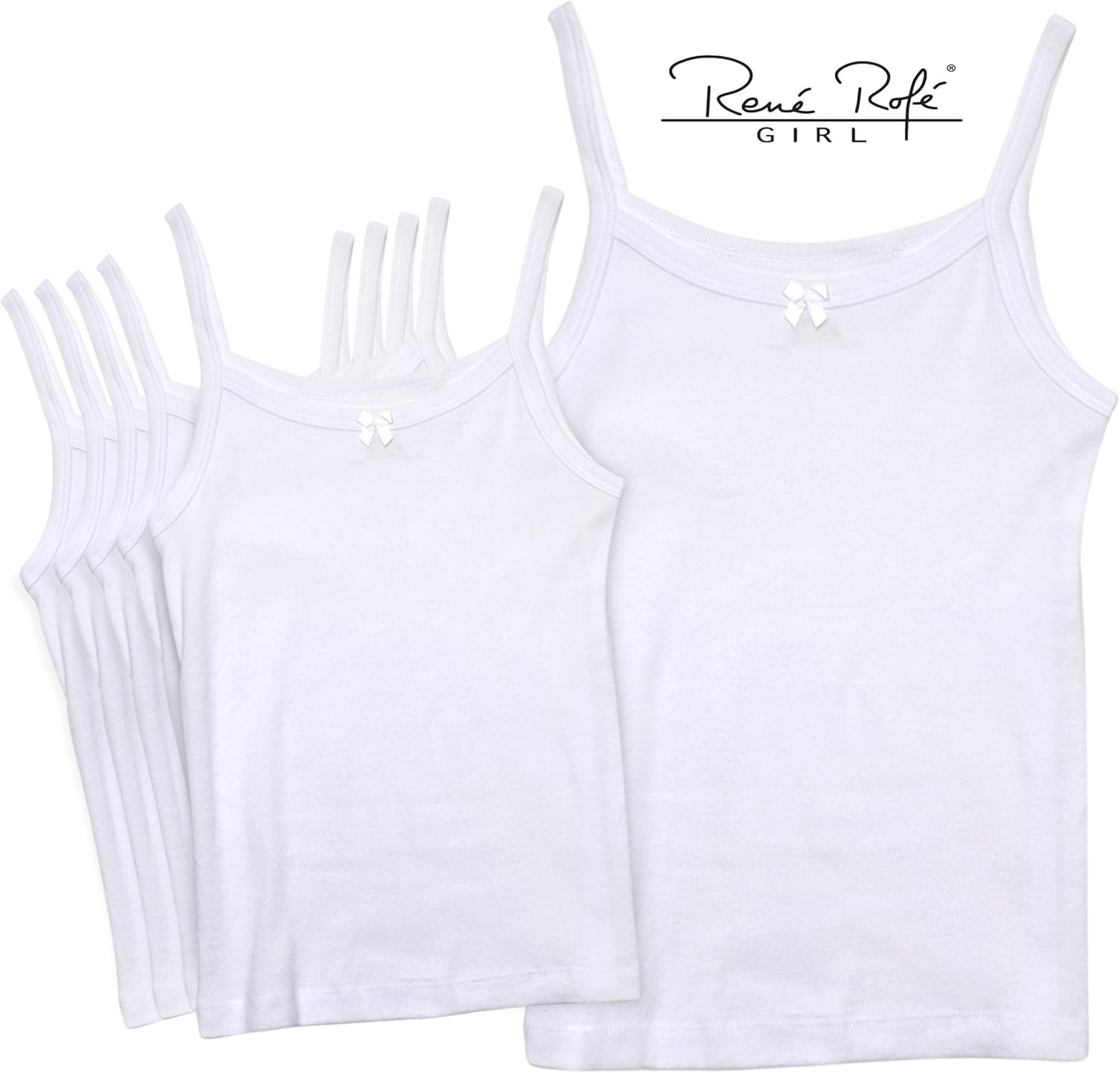 Rene Rofe Girls White Undershirt Camisole Tank Top - Supersoft Tagless Cami (6 Pack): Clothing