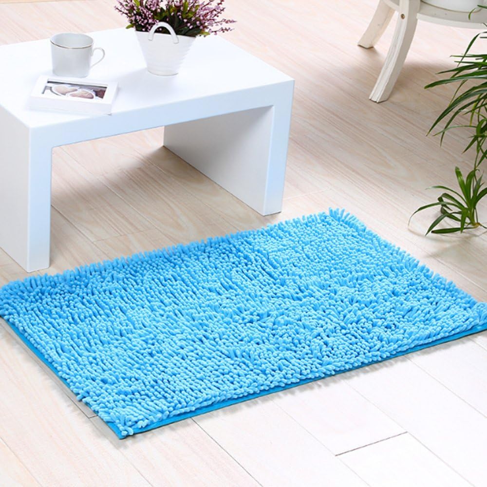 Heyome Indoor Doormat Non-Slip & Water-Absorbent Chenille Microfiber Floor Bath Mat Carpet Entrance Rug for Bedroom,Sitting Room and Bathroom Blue 15.7 x 23.6 Inch