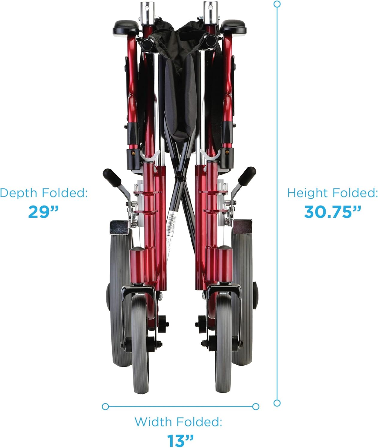 NOVA Lightweight Transport Chair with Locking Hand Brakes, 12” Rear Wheels, Removable & Flip Up Arms for Easy Transfer, Anti-Tippers Included, Red: Health & Personal Care