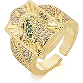 HZMAN 18K Gold Plated Saint Jude Hip Hop Double Finger Ring - Cubic Zirconia Pave Open Statement Ring, Religious Faith Jewelry Gift for Men Women, Trendy Streetwear Accessory