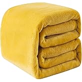 Fleece Blankets for All Season - Premium Lightweight Anti-Static Throw for King Size Bed Extra Soft Brush Fabric Warm Sofa Thermal Blanket 90" x 108"(Yellow)