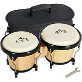 EASTROCK Bongo Drum 6&Prime; and 7&Prime; Set for Beginners Students Adults Professionals, Natural Animal Skin Heads, Solid Wood Shell, Tunable Drum Percussion Instruments Bongos with Bag and Tuning Wrench-Wood