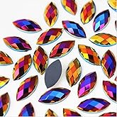 100 Pcs 15x7mm AB Colorful Jewels Gems Rhinestones for Crafts, Horse Eye Flatback Acrylic Gemstone for Halloween Party Decorations Clothing Wedding Dress DIY Crafting Accessories(04 Black AB)