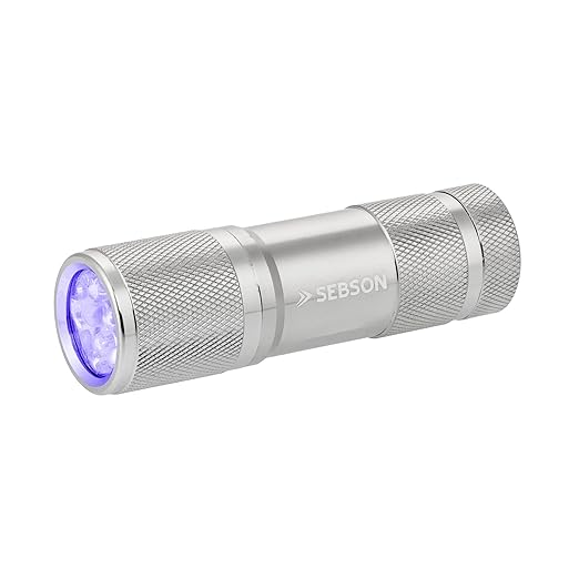 SEBSON® UV Taschenlampe mit 9 LEDs, Schwarzlicht, 390-395nm, Prüfgerät, Ø30x94mm