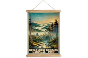 XIAOAIKA Vintage Great Smoky Mountains National Park Travel Poster with Wooden Scroll Frame – Holiday Decoration or Gift for Living Room, Bedroom, Office Wall Decor, Retro Art Print 16 x 23 Inches