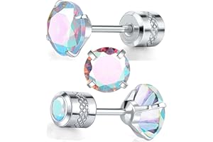 VOLUKA Cubic Zirconia Stainless Steel Screw Earrings - Titanium Screw Back Earrings 20G Pure Titanium Earpost - Hypoallergenic for Women Men Trendy Cartilage Stud Earrings