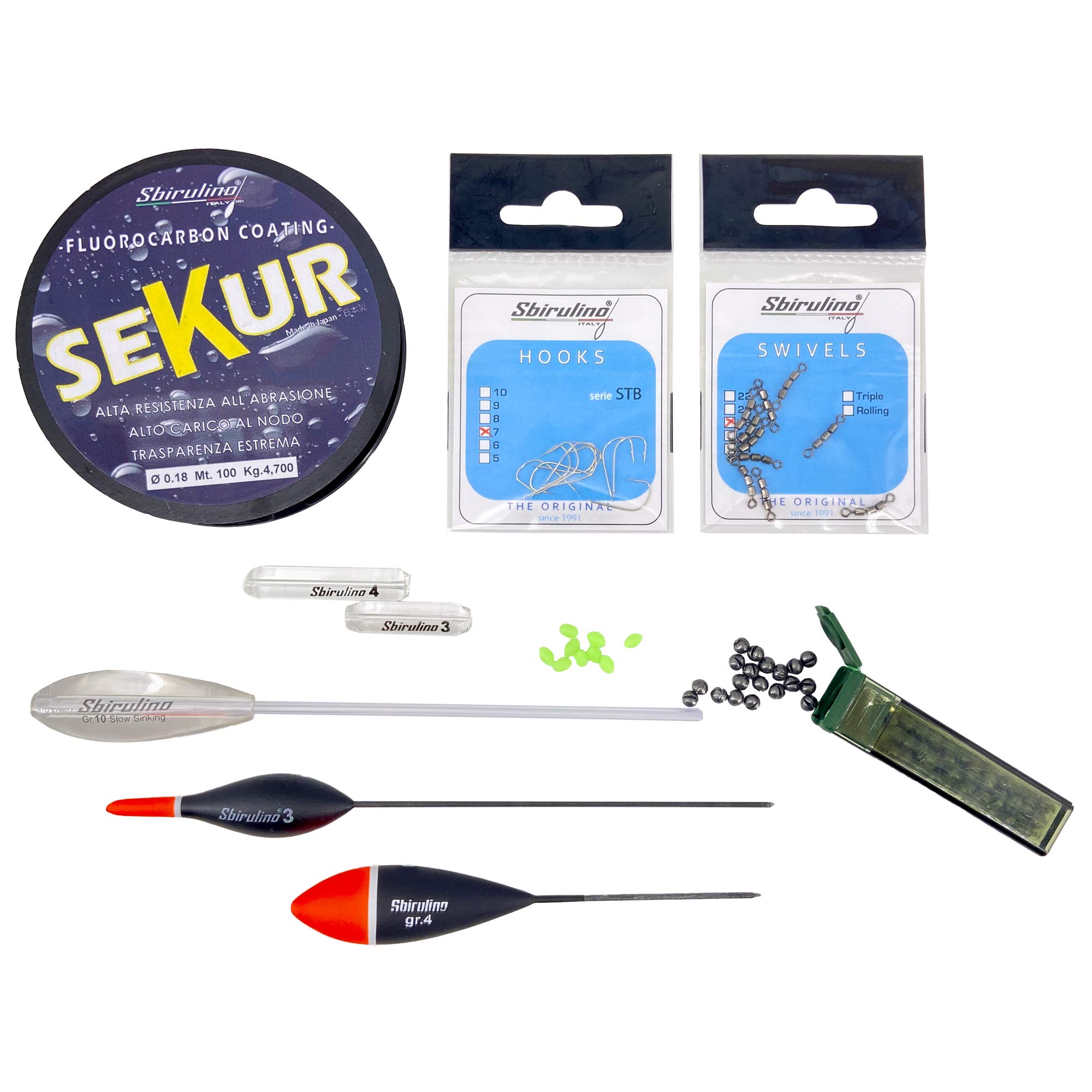 Sbirulino Kit for Fishing Trout Lake Tremarella Model Novis Complete with Bombarda, Floats, Thread, Slides Trout, Triple Walks, Leads, Stopper and Hooks.