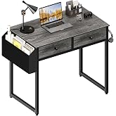 Lufeiya Small Desk with Drawers - for Bedroom, 32 Inch Home Office Computer Desk with Fabric Storage Drawer and Bag, Study Writing Table for Small Spaces, Gray