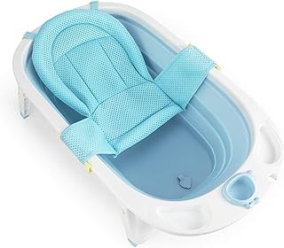 Fascol Faltbar Babybadewanne, Kinderbadewanne mit Sicherheitsbadesitz und Ablaufstöpsel, Badewanne Länge 82cm, 0-36 Monate (Hellblau)