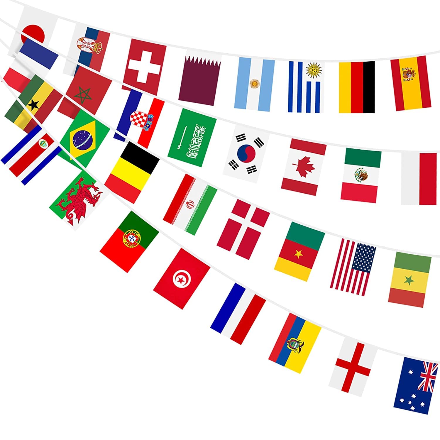 32 Countries String Flag, 2022 International Bunting Hanging Flags Pennant Banner, World Flags Garland Party Decoration for Grand Opening, Sports Bar, Party Events, World Cup (10M,14 * 21CM)