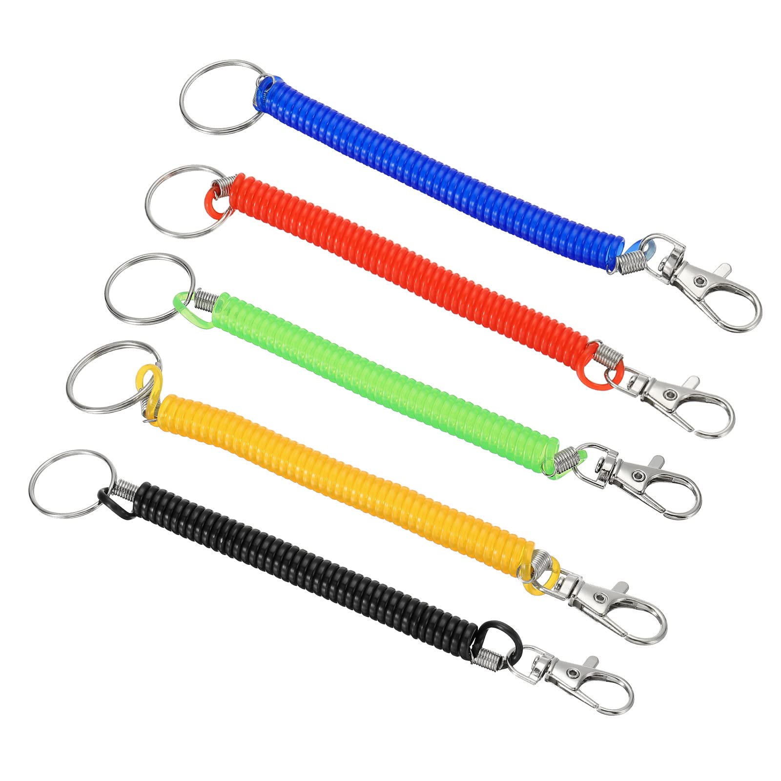 PATIKIL 6.7" Spiral Retractable Spring Coil Keychain, 5 Pack Stretch Cord Key Ring for Keys Wallet Cellphone, Red Yellow Blue Black Green