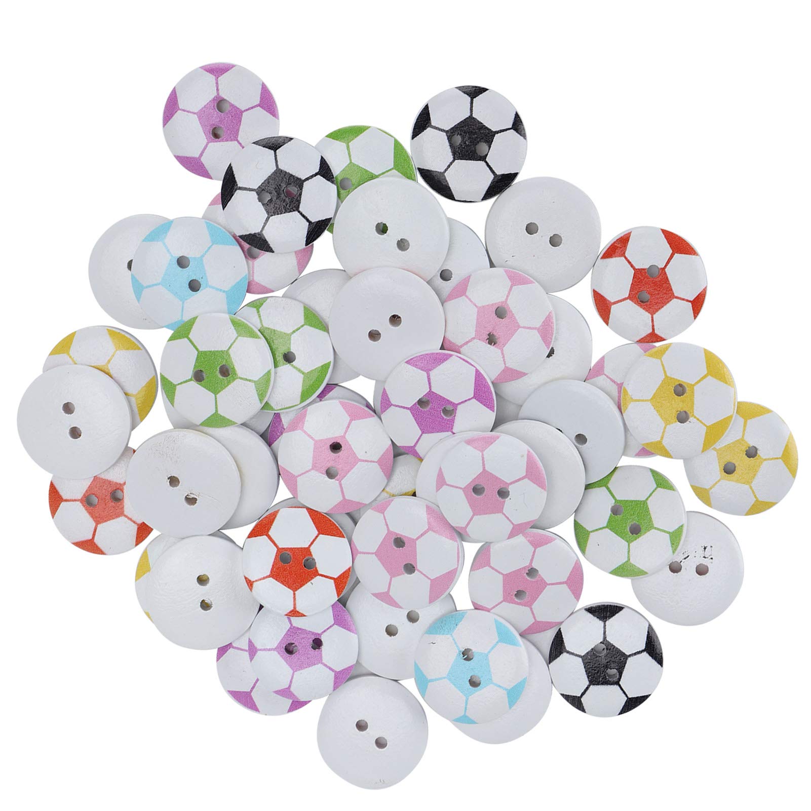 50Pcs Wooden Buttons Colorful Football Pattern Round Buttons Decorative Buttons for DIY Sewing Crafts Knitting Baby Children Clothes