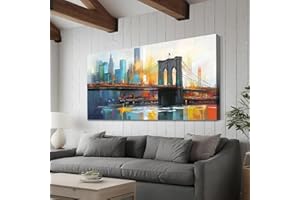 Arjun Cityscape Wall Art New York City Canvas for Living Room Painting Brooklyn Bridge Manhattan Bedroom Wall Art for Men Modern Picture Artwork Large Framed Home Office Wall Decor 48"x24"