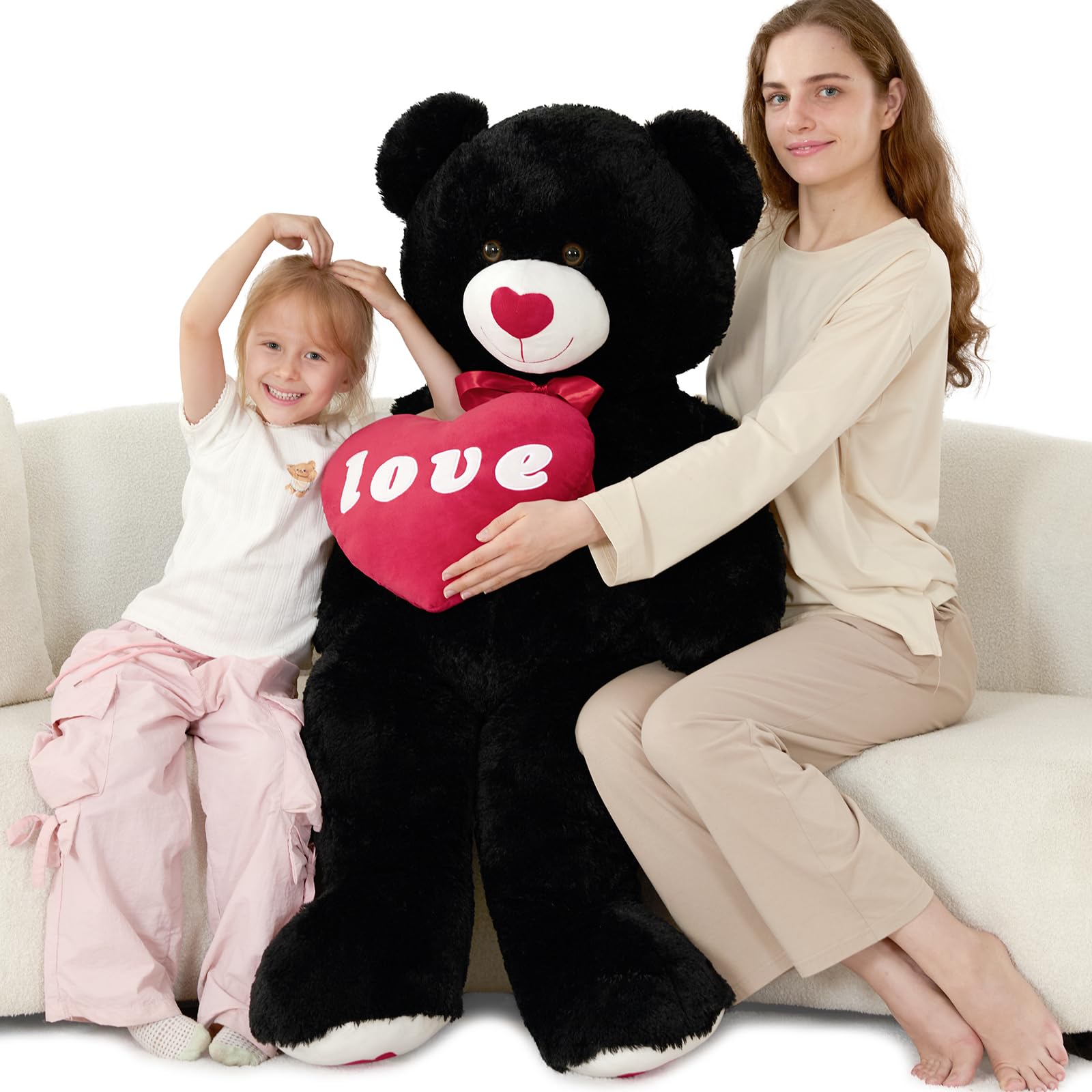 MorisMos Love Heart Giant Teddy Bear 51 Inch, I Love You Large Bear for Girlfriend, Soft Red Heart Valentine Stuffed Animals Plush Gift for Boyfriend, Lover, Black