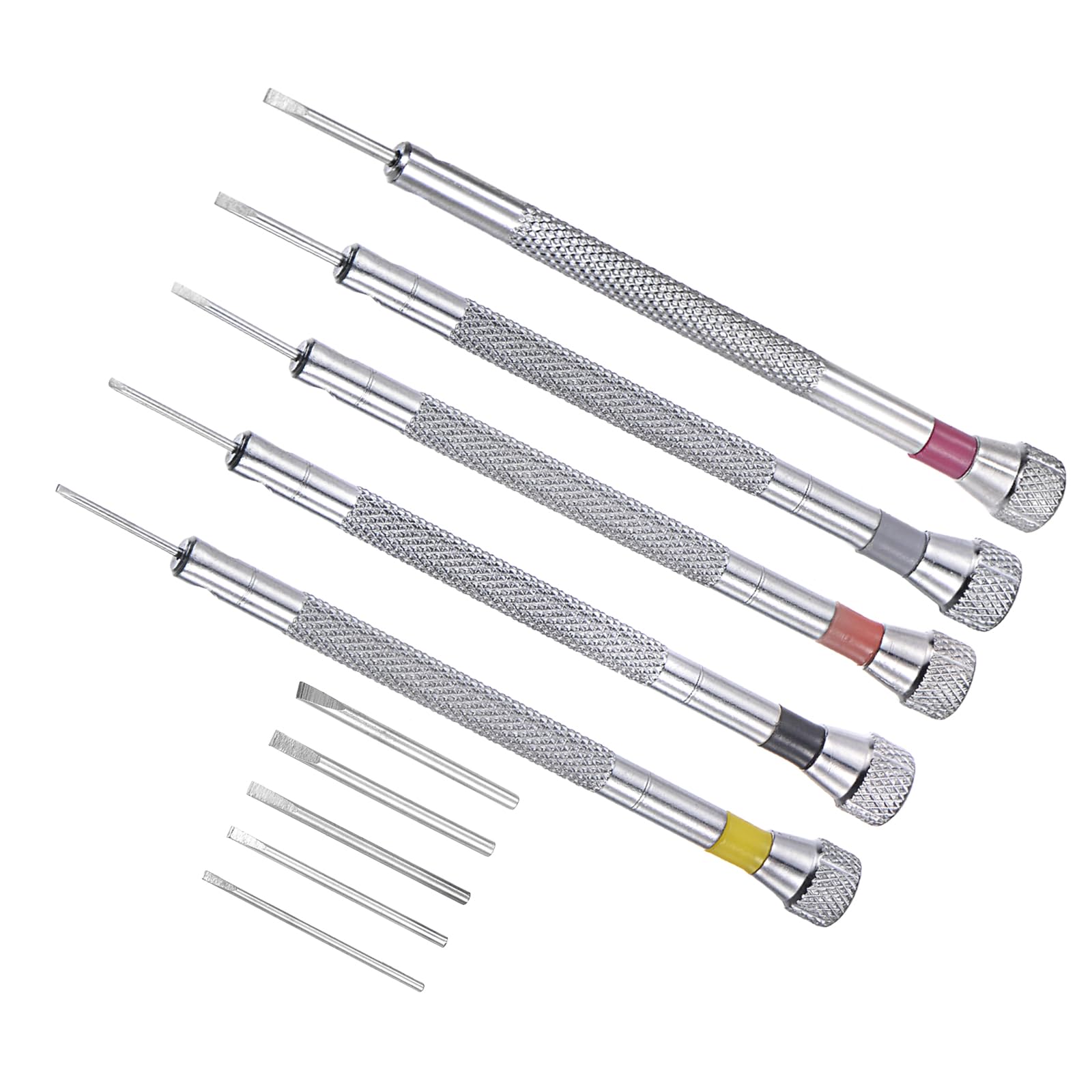 CoCud Mini Slotted Screwdriver Set, 0.8-1.6mm 90mm Length, Carbon Steel Small Flat Head Screwdrivers with 5 Extra Replace Blades - (Applications: for Glasses, Watch or Laptop), 10-Pieces