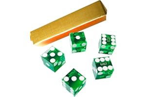 Yuanhe Set of 5 Grade AAA Precision 19mm Serialized Casino dice with Razor Edges and Corners - Green …