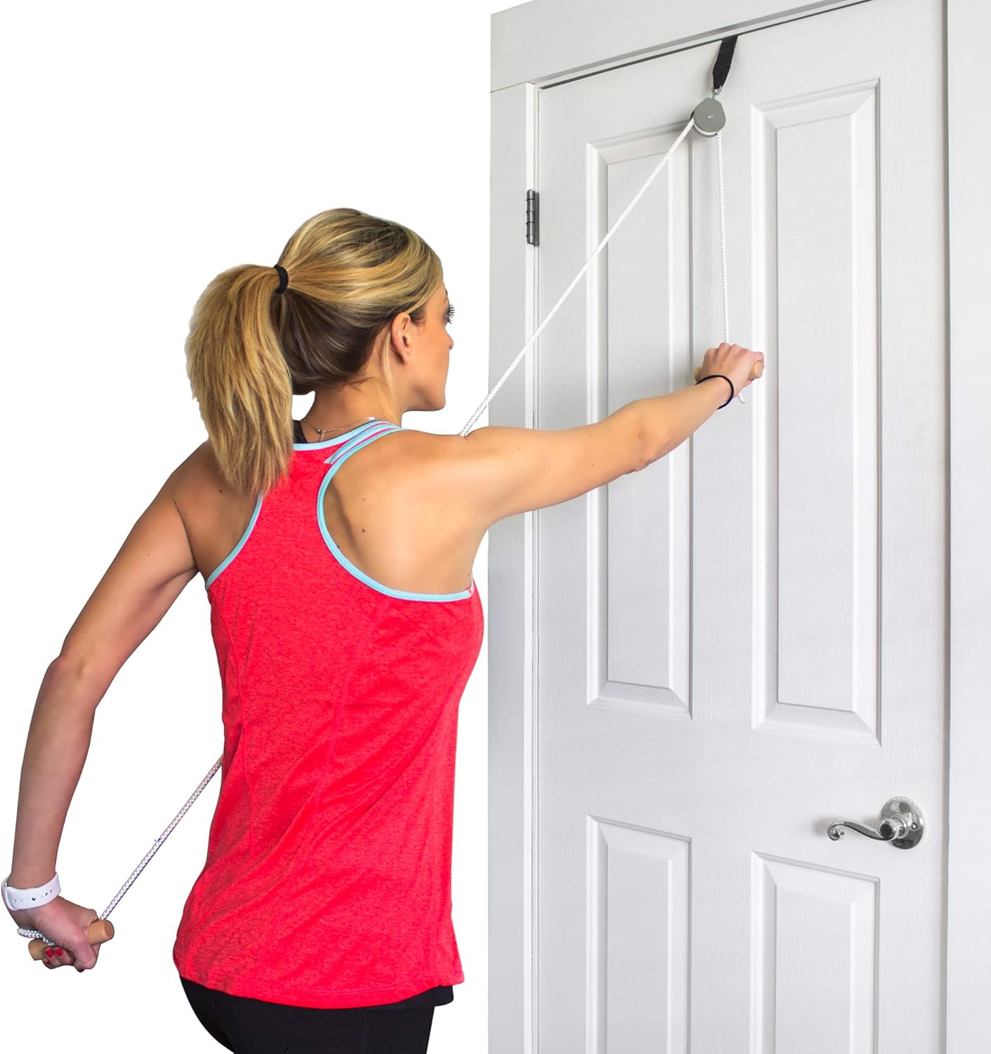 DMI Over the Door Shoulder Pulley for Physical Therapy helps Increase Mobility and Maneuverability on Injured, Elderly or Disabled with Easy to Grip Wooden Dowel Handles, White: Health & Personal Care