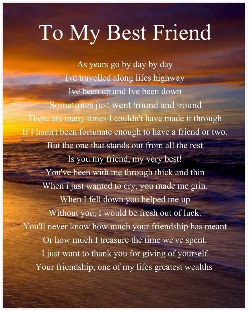 personalised to my best friend poem mothers day birthday