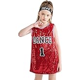 LOLANTA Girls Hip Hop Dance Clothes Kids Jersey Sequin Dress Long Tank Top Jazz Costume Cheerleading T-Shirt