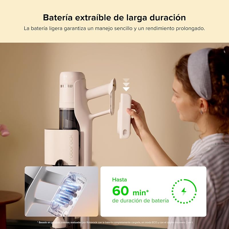 Hub de aspirador sem fios H60 com base de esvaziamento automático, bateria removível até 60 min, 115 AW para pêlos de animais, escova multisuperfície anti-emaranhados, luz LED verde