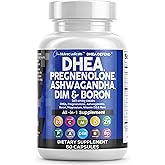 DHEA 200mg Supplement Pregnenolone 100mg for Men & Women with DIM Ashwagandha Boron 6mg Complex Calcium Magnesium Zinc 50mg Vitamin D3 5000 iu Hormone Support Capsules Pills - Made in USA 60 Ct